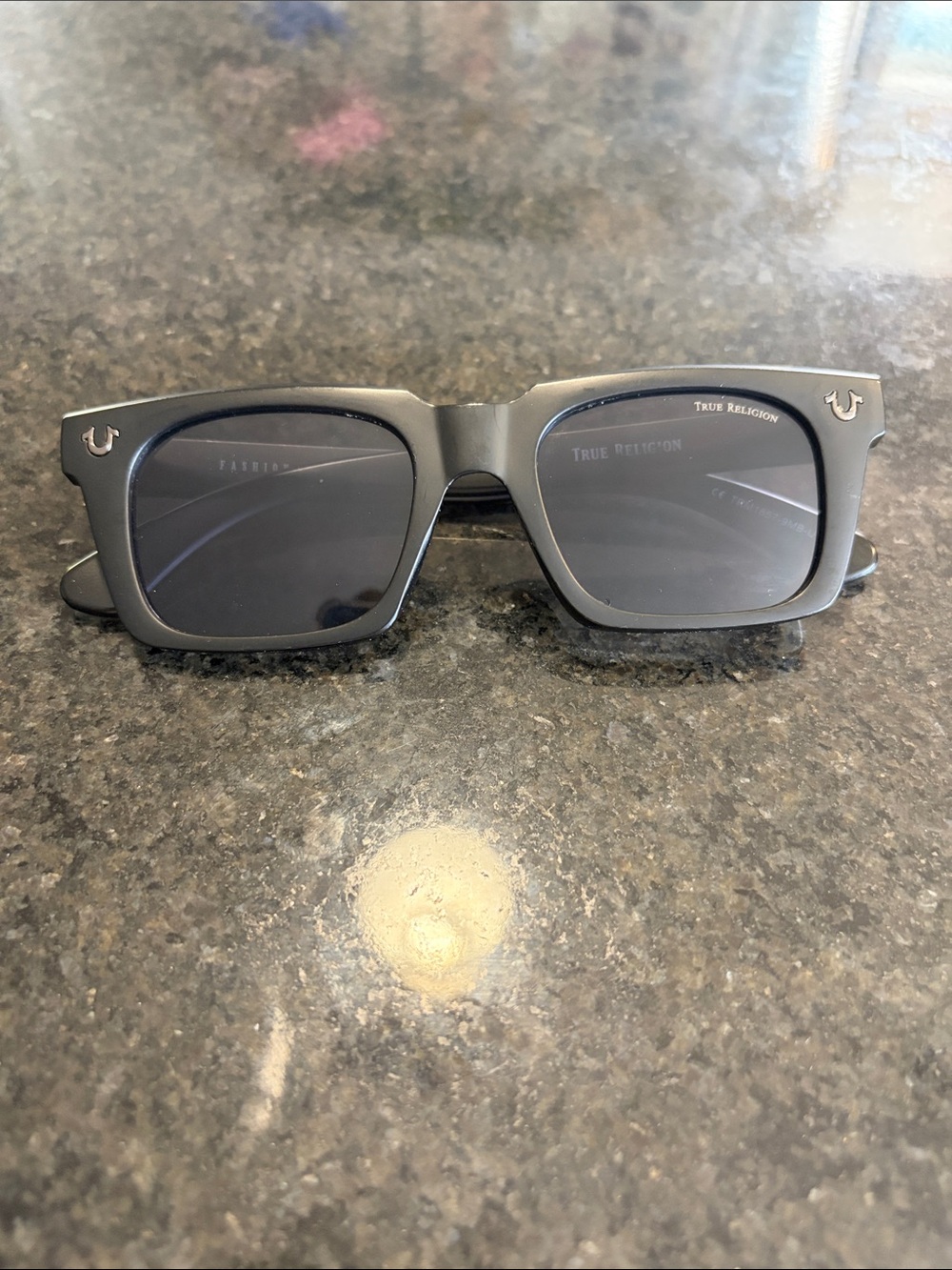 True Religion Matte Black Rectangular Sunglasses
